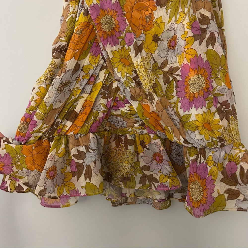 Veronica Beard Kailani Yellow Orange Boho Floral Silk Top - Picture 6 of 7